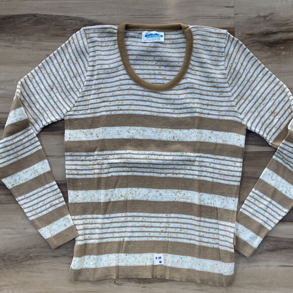 Miss Scotch English Sweater Womens Medium Brown Striped Long Sleeve Vintage USA - Picture 1 of 7